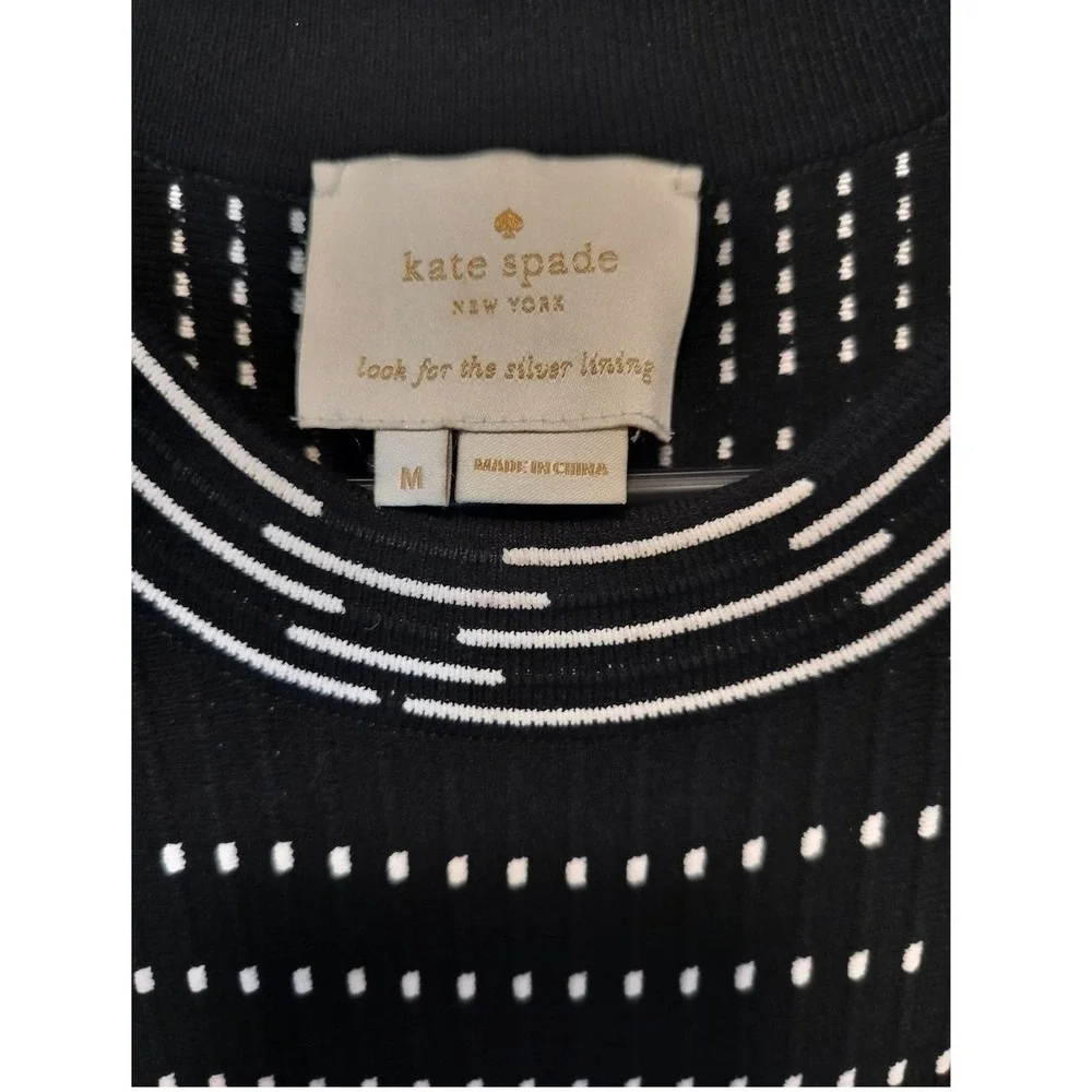 Kate Spade New York Black Knit Fit Flare Dress with White Dot Stripe Size Medium